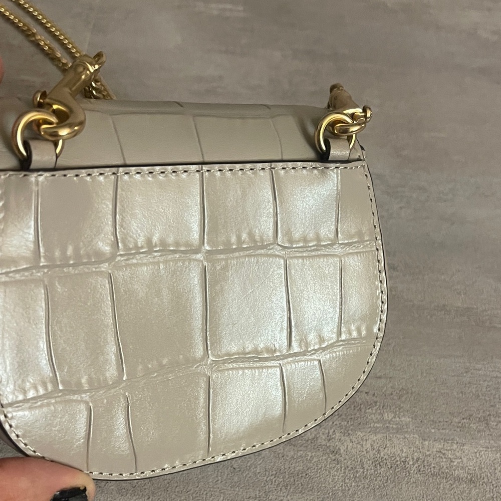 Coach Croc-Embossed Mini Saddle Bag in Light Gray with Gold Hardware - Picture 3 of 8